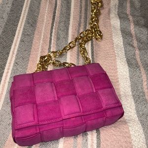 PURPLE FAUX SUEDE WOVEN BAG